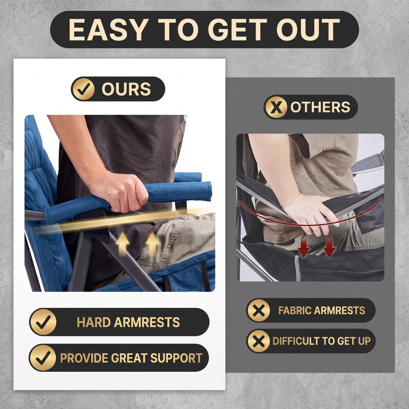 Oversized Folding Rocking Camping Chair with Padded Comfort & Portable Design - 6
