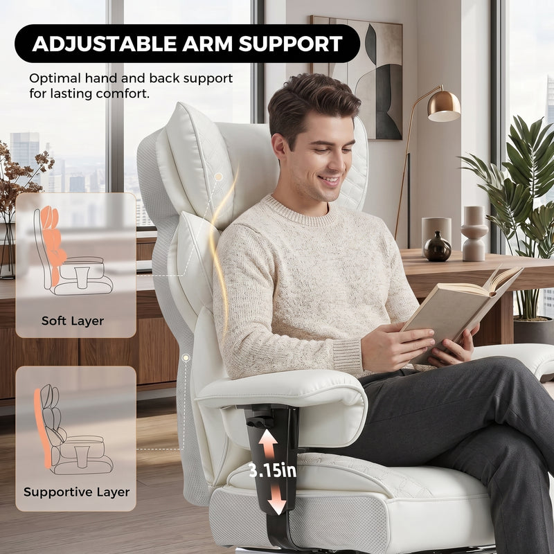 Big & Tall Office Chair with Footrest – Reclining Ergonomic Executive Chair, Wide Memory-Foam Seat, Adjustable Height - 6