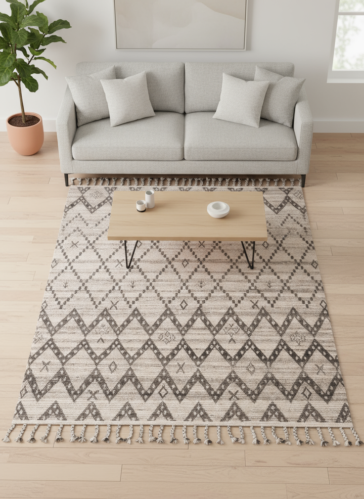 8' X 12' Taupe and Ivory Wool Geometric Hand Knotted Area Rug
