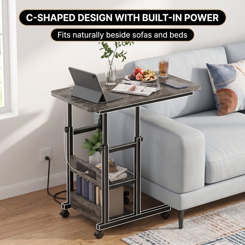C-SHAPED END TABLE WITH CHARGING STATION – ADJUSTABLE HEIGHT - 6
