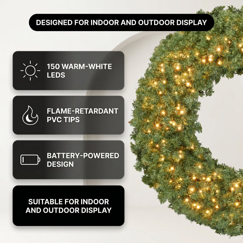 PRE-LIT CHRISTMAS WREATH – WARM LED DOOR DÉCOR - 6