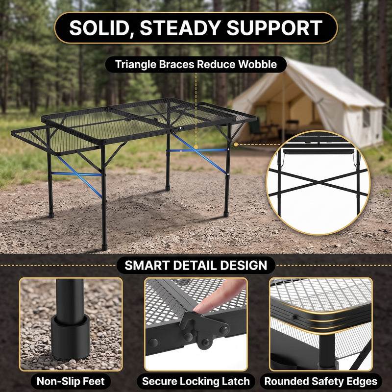 Foldable Camping Table Collapsible Picnic Aluminum Alloy Grill Stand - 6