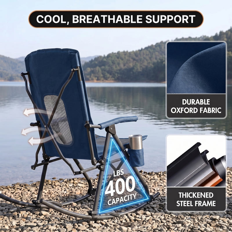 High Back Folding Rocking Camping Chair – Oversized Portable Outdoor Rocker with Cup Holder, Carry Bag & Heavy-Duty Steel Frame - 6