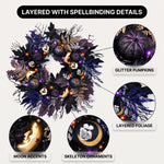 HALLOWEEN WREATH WITH LIGHTS FOR FRONT DOOR – PRE-LIT PUMPKIN, WITCH & GOTHIC PORCH DÉCOR - 6