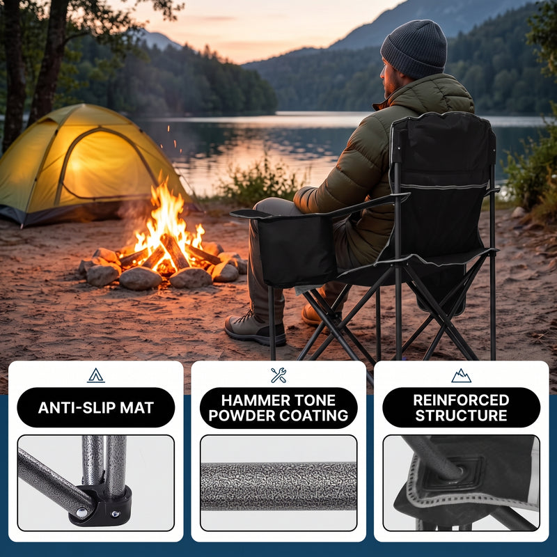 Heavy Duty Portable Folding Camping Chair with Cup Holder & Cooler Pocket - 6