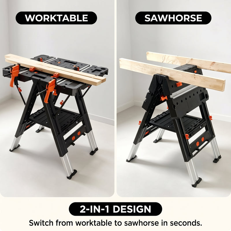 Portable Workbench & Folding Sawhorse – 2-in-1 Work Table - 6