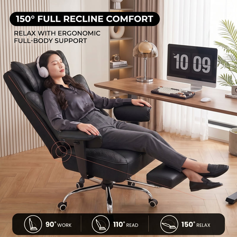 Big & Tall Office Chair with Footrest – Reclining Ergonomic Executive Chair, Wide Memory-Foam Seat, Adjustable Height - 6