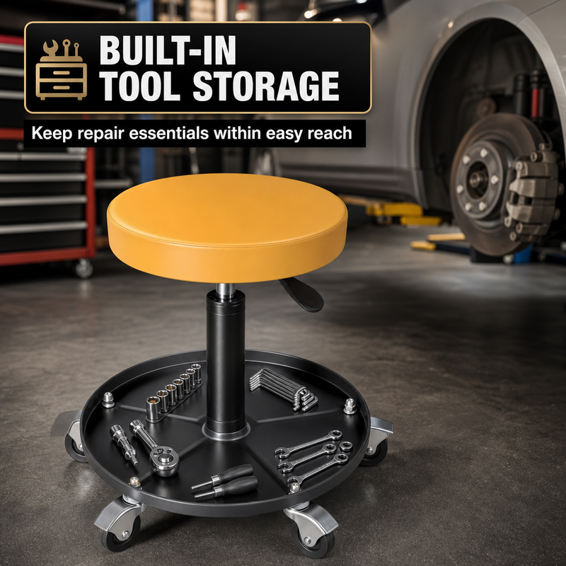 Pneumatic Rolling Mechanic Stool with Wheels – Adjustable Height Shop Stool with Tool Tray, 360° Swivel Seat for Garage & Workshop - 6
