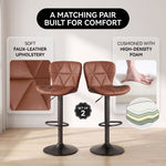 COUNTER BAR STOOLS SET OF 2 – ADJUSTABLE SWIVEL FAUX LEATHER SEATS - 6