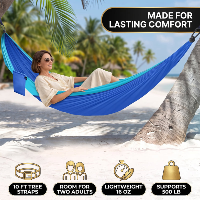 Portable Camping Hammock with Tree Straps – Lightweight Nylon Travel Hammock - 6