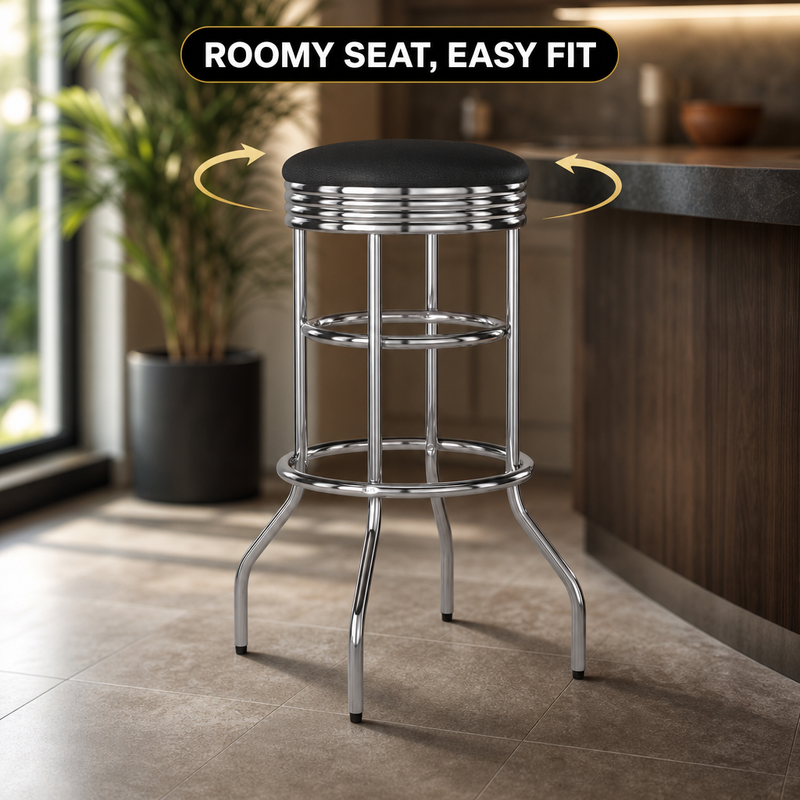 Swivel Bar Stool for Garage & Shop - Backless Counter Stool with Padded Seat, Workbench Stool for Workshop, Single Bar Stool with Chrome Legs - 6