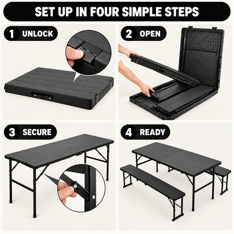 6 Ft Folding Picnic Table with 2 Benches (3-Piece Set) - 6