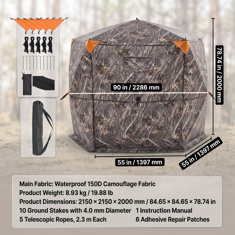 Silent Pop Up Hunting Blind with 270° See Through View – Waterproof Camo Ground Blind Tent for Turkey and Deer Hunting, 1-7 Person Capacity - 6