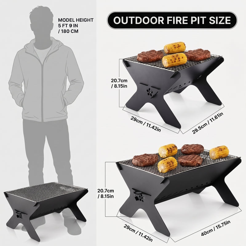Portable Folding Charcoal Grill & Campfire Fire Pit - 6
