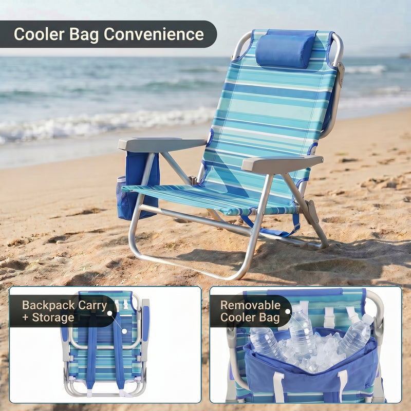 Big & Tall XL 300 to 500 lbs Reclining Backpack Beach Chair – 2 Pack - 6