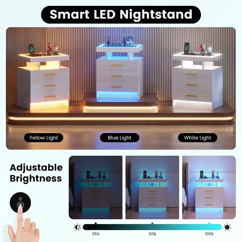 NIGHTSTAND WITH CHARGING STATION – LED, USB-C & DRAWERS - 6