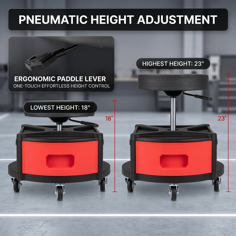 360° Swivel Pneumatic Mechanic Stool — 300–330 lbs Capacity, Padded Seat | Trufairs - 6