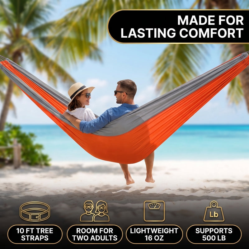 Portable Camping Hammock with Tree Straps – Lightweight Nylon Travel Hammock - 6