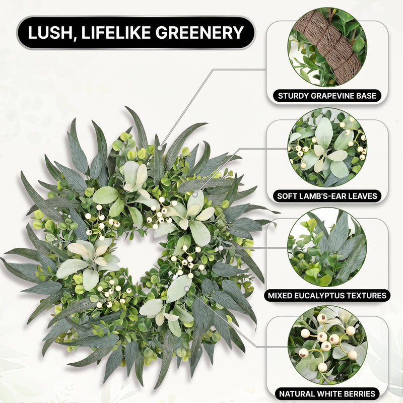 EUCALYPTUS WREATH FOR FRONT DOOR – FARMHOUSE GREENERY DÉCOR - 6