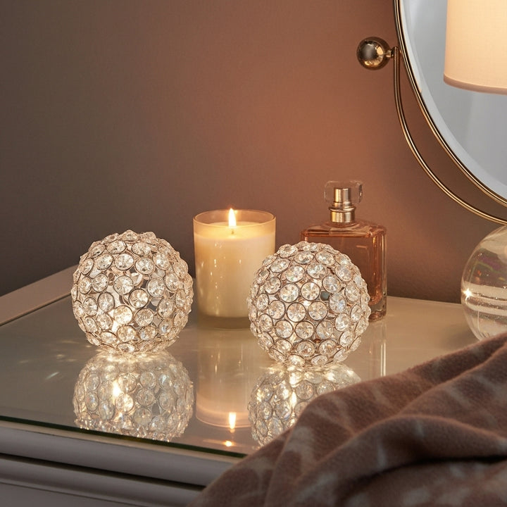 Set Of Two 5" Silver And Clear Faux Crystal Decorative Orb Sculptures