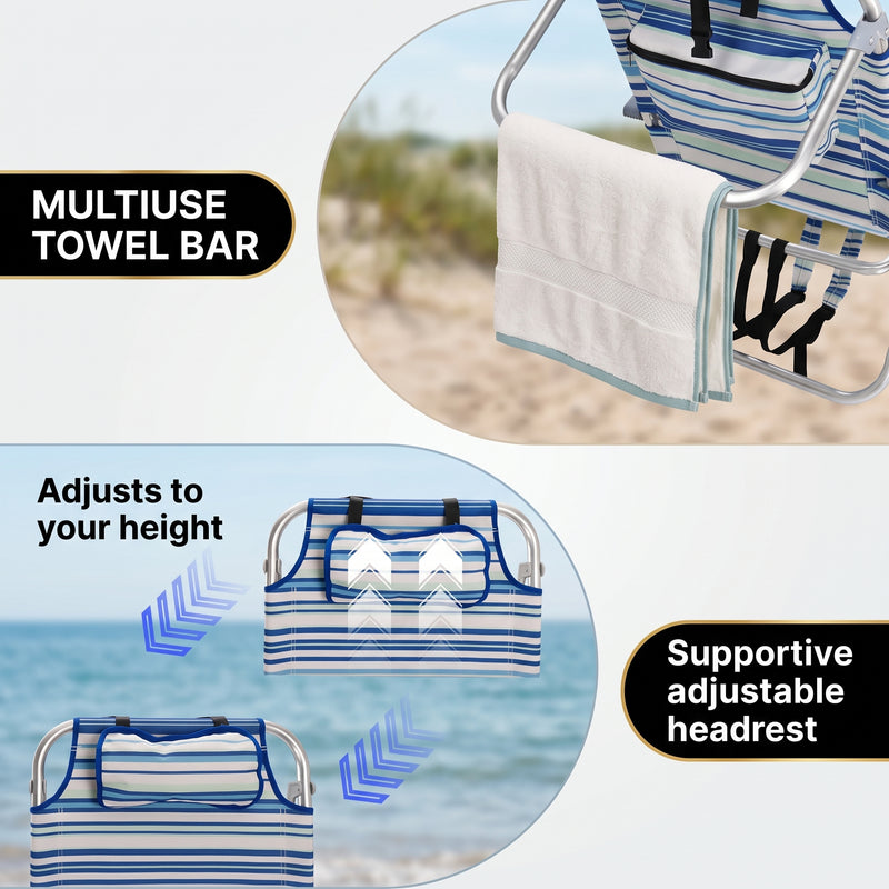 17" Big & Tall Oversized Beach Chairs 2-Pack – Heavy Duty Folding Outdoor Seating - 6