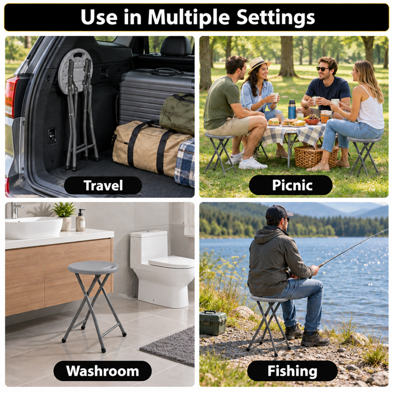 Folding Stool with Metal Frame – Indoor & Outdoor Seating - 6