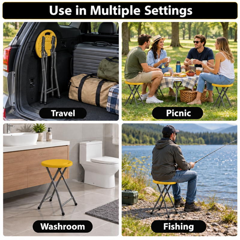 Folding Stool with Metal Frame – Indoor & Outdoor Seating - 6