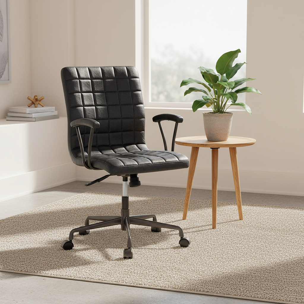 24" X 25" X 36" Vintage Black Top Grain Leather Aluminum Metal Upholstered (Seat) Casters Engineered Wood Executive Office Chair