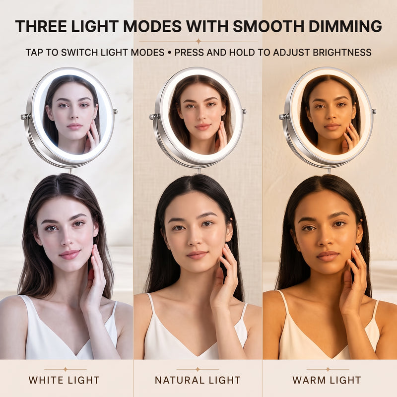Rechargeable Wall Mounted Makeup Mirror with LED Light – Adjustable Brightness, Magnifying - 6