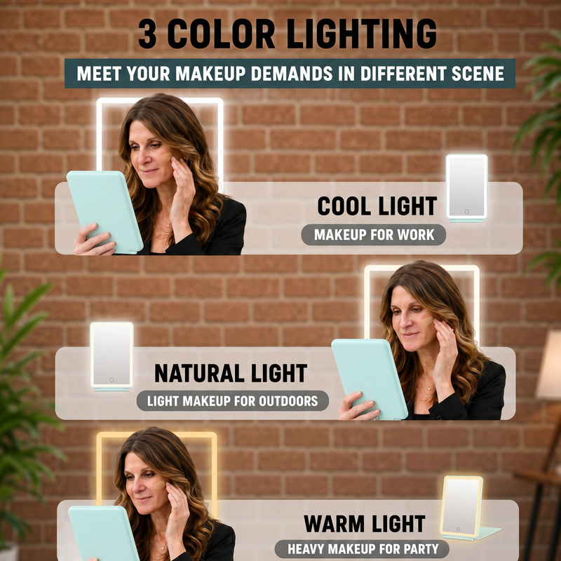 Portable LED Makeup Mirror – Rechargeable, Adjustable Brightness, Compact & Travel-Friendly - 6
