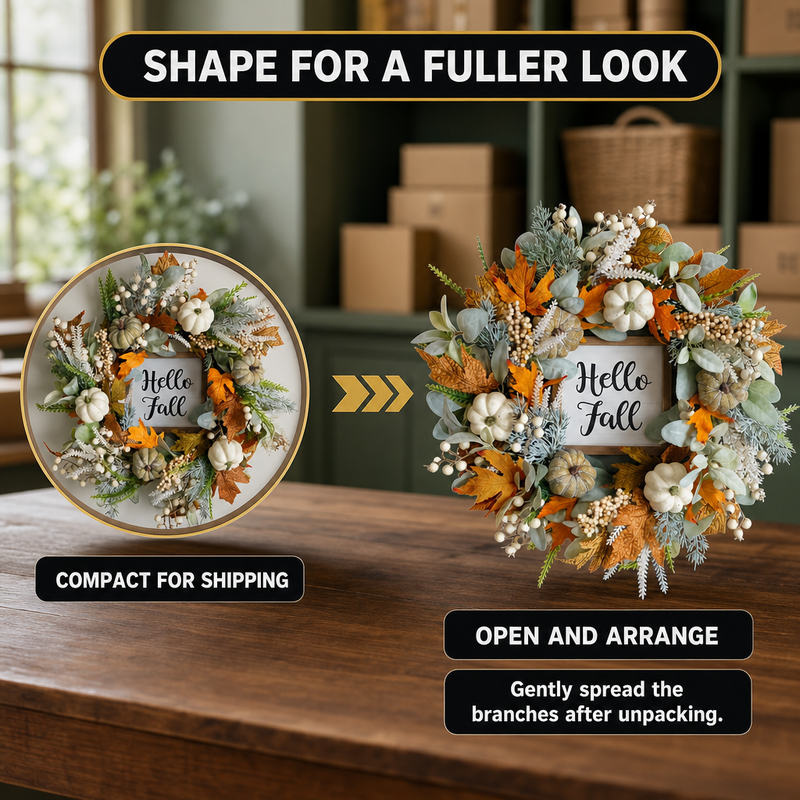 PUMPKIN WREATH FOR FRONT DOOR – FALL FARMHOUSE DÉCOR - 6