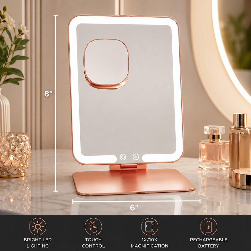 Portable LED Makeup Mirror – Rechargeable, Adjustable Brightness, Compact & Travel-Friendly