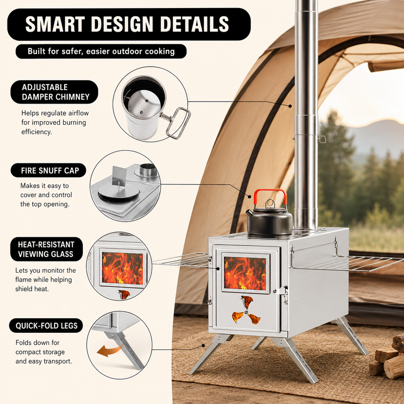 PORTABLE WOOD STOVE FOR CAMPING, TENT STOVE - 6