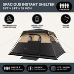 4-6 PERSON INSTANT CABIN CAMPING TENT – WATERPROOF FAMILY TENT WITH RAINFLY & CARRY BAG - 6