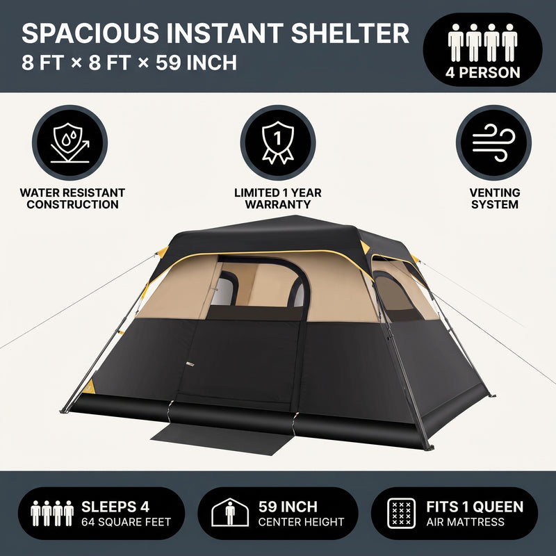 4-6 PERSON INSTANT CABIN CAMPING TENT – WATERPROOF FAMILY TENT WITH RAINFLY & CARRY BAG - 6