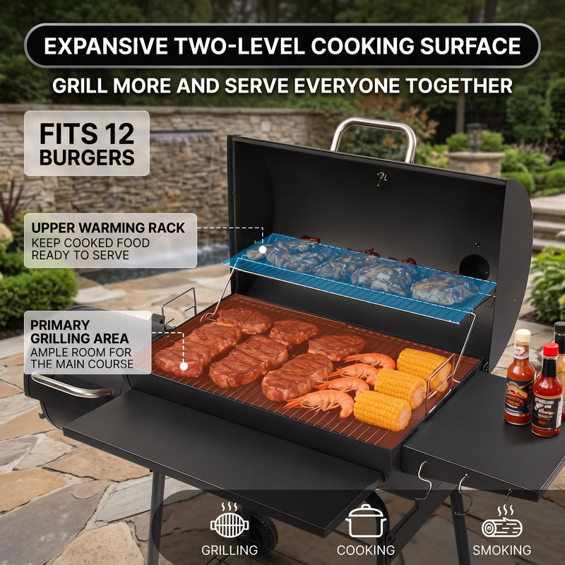 Portable Charcoal Grill with Smoking Function, Foldable Suitcase Design with Wheels, Multi-Tier Storage Rack & Waterproof Cover for Outdoor BBQ Parties - 6