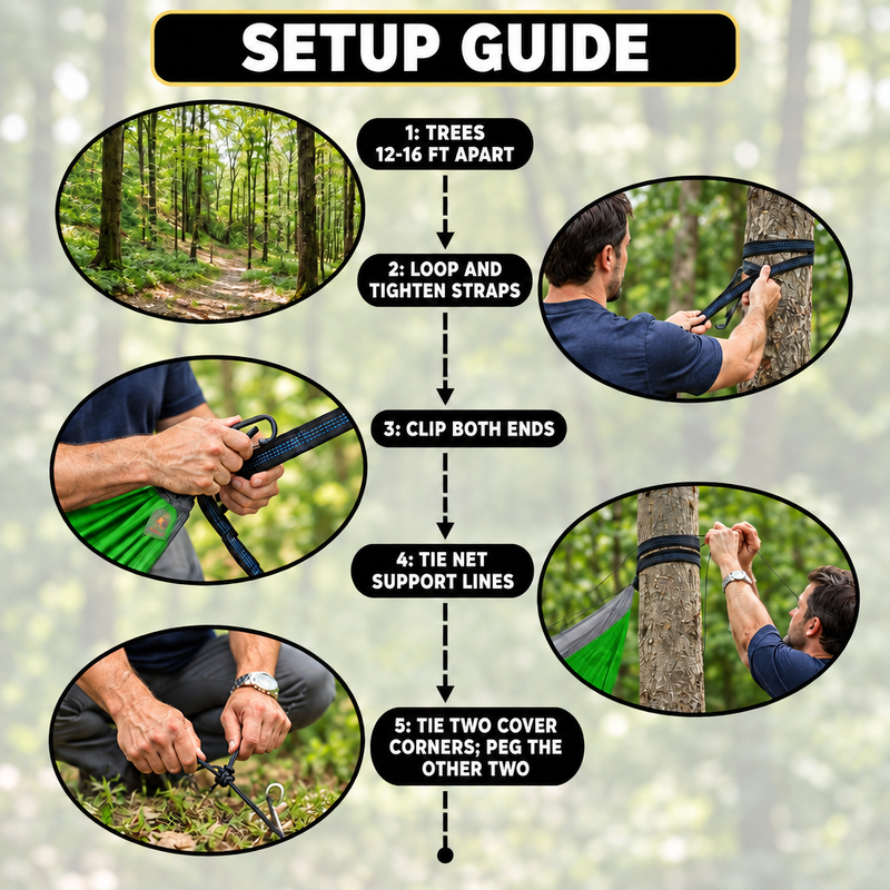 DOUBLE CAMPING HAMMOCK WITH REVERSIBLE BUG NET – 2 PERSON, 660 LB - 6
