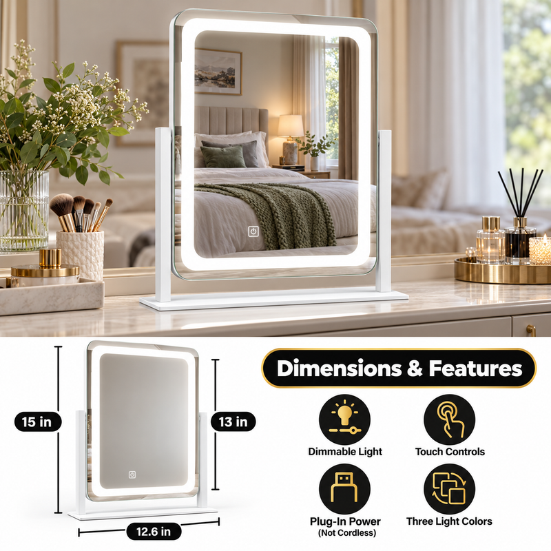 LED Vanity Mirror with Touch Dimming & Magnification - 6