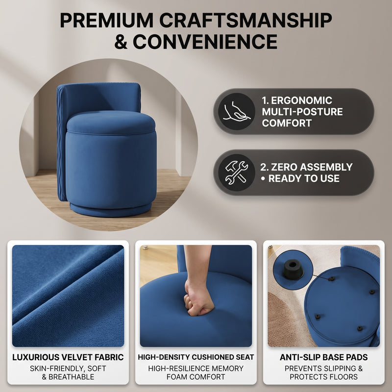 VANITY CHAIR WITH STORAGE – 360° SWIVEL VELVET SEAT - 6