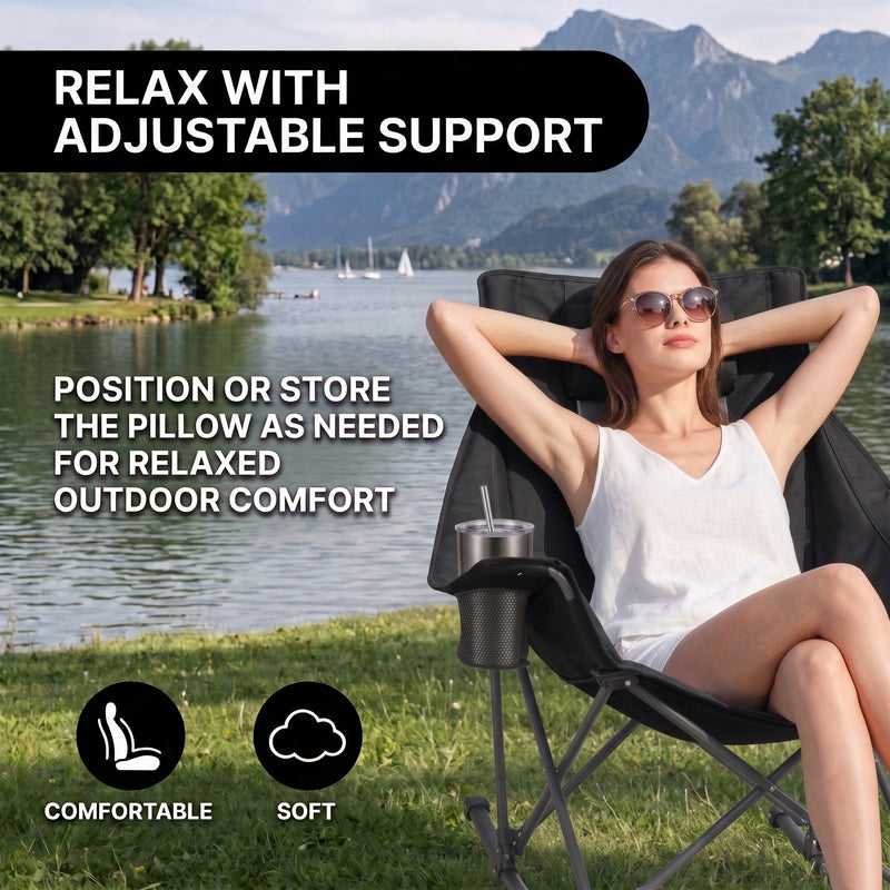 Oversized Folding Rocking Camping Chair with Padded Headrest - 6