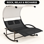 Outdoor Chaise Lounger with Canopy – Single & Double 2-Person Patio Sun Lounger with Cushions & Headrest - 6
