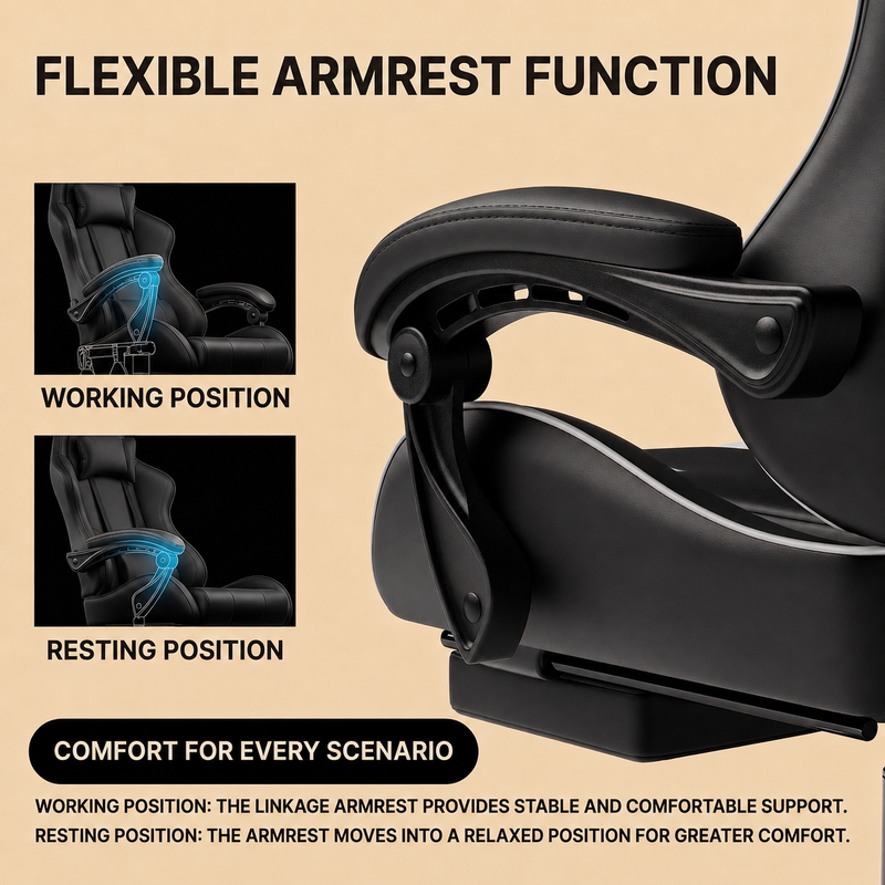 GAMING CHAIR WITH FOOTREST – LUMBAR SUPPORT & 360° SWIVEL - 6