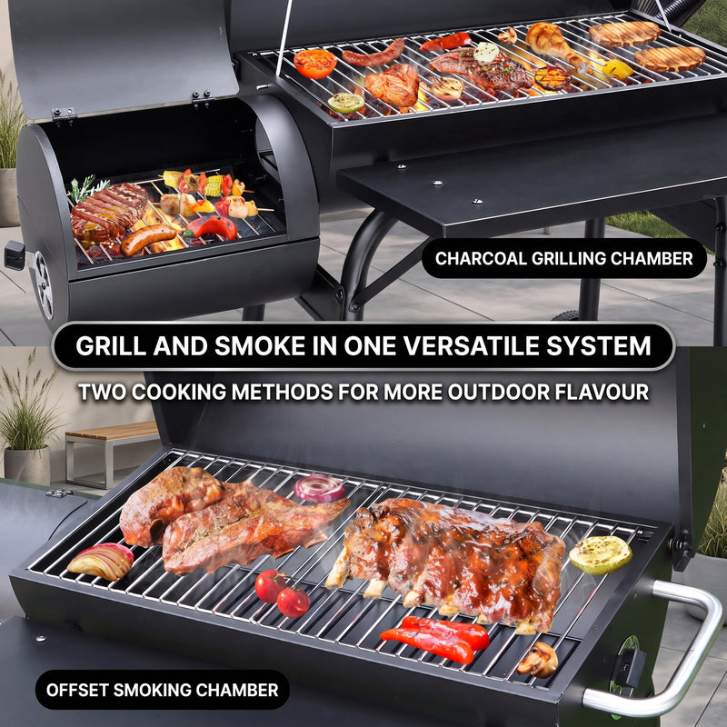 Portable Charcoal Grill with Smoking Function, Foldable Suitcase Design with Wheels, Multi-Tier Storage Rack & Waterproof Cover for Outdoor BBQ Parties - 6