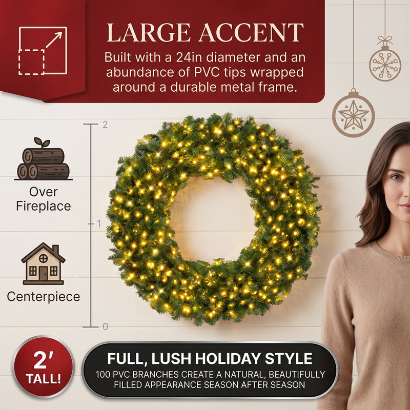 PRE-LIT CHRISTMAS WREATH – WARM LED DOOR DÉCOR - 6