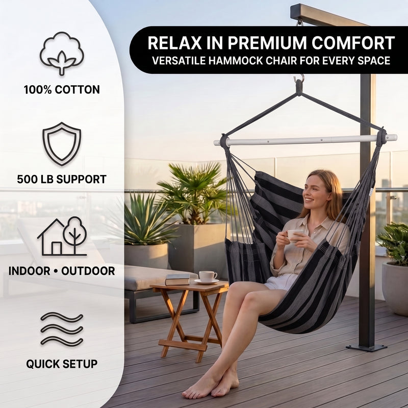 Premium Cotton Hanging Hammock Chair for Indoor & Outdoor Relaxation - 6