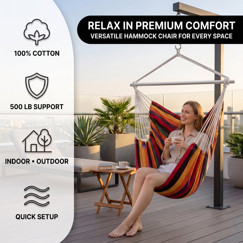 Premium Cotton Hanging Hammock Chair for Indoor & Outdoor Relaxation - 6