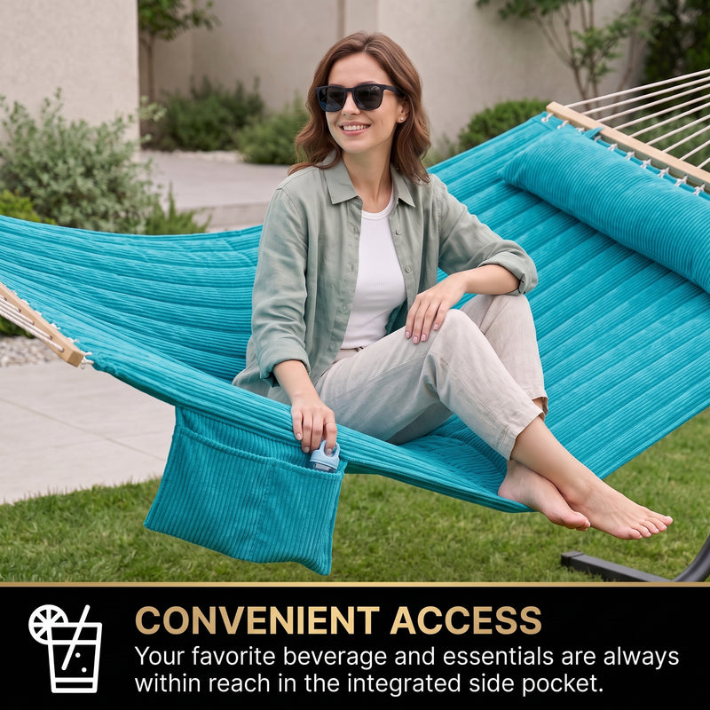 Outdoor Double Hammock with Stand for 2 – Heavy Duty Steel Frame, Pillow Included - 6