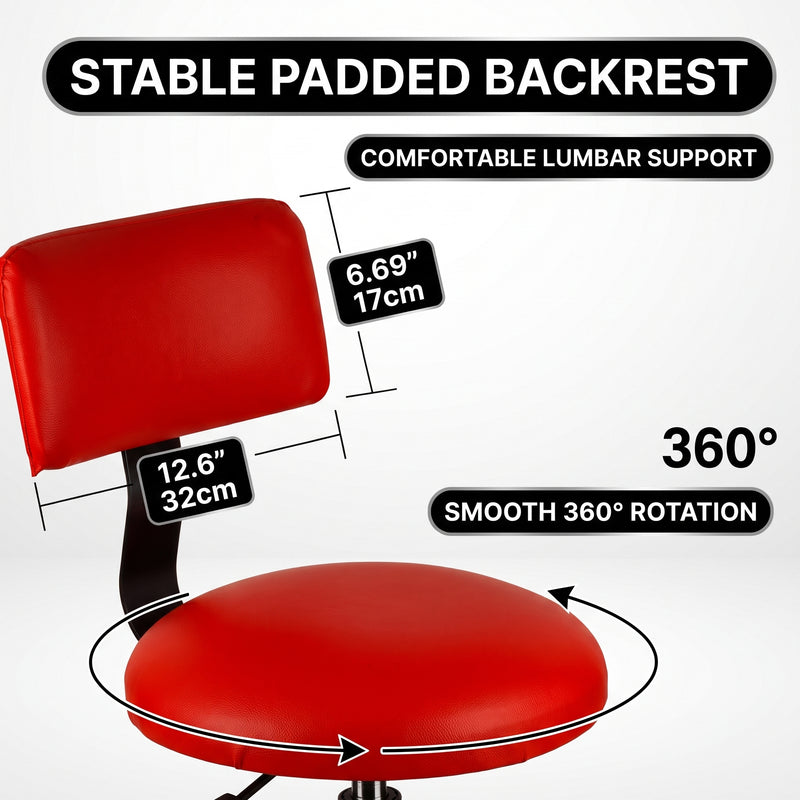 Adjustable Shop Stool with Backrest - Workbench Stool for Garage & Workshop, Swivel Bar Stool with Back Support, Padded Mechanic Stool - 6