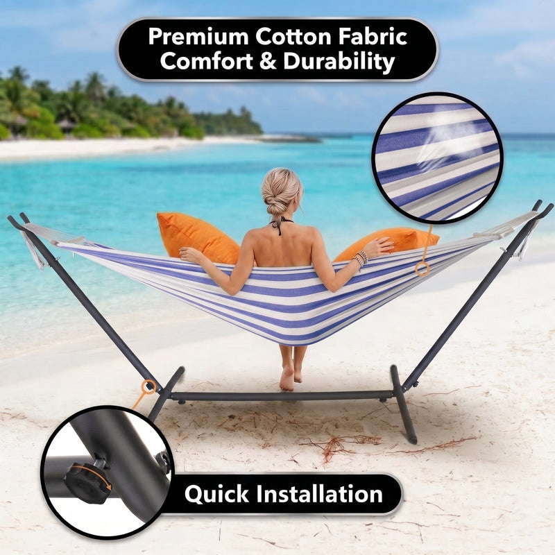 Double Hammock with Stand – Portable, Adjustable & 600lb Capacity for Indoor & Outdoor - 6