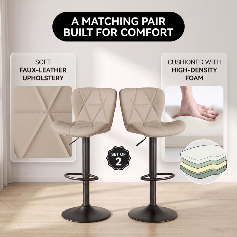 COUNTER BAR STOOLS SET OF 2 – ADJUSTABLE SWIVEL FAUX LEATHER SEATS - 6